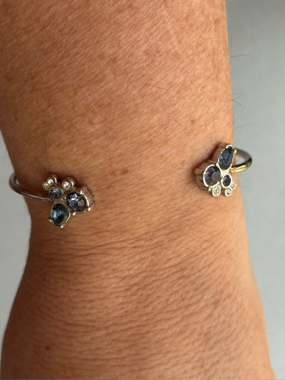 Silver Tone Blue Gemstone open Cuff Bracelet